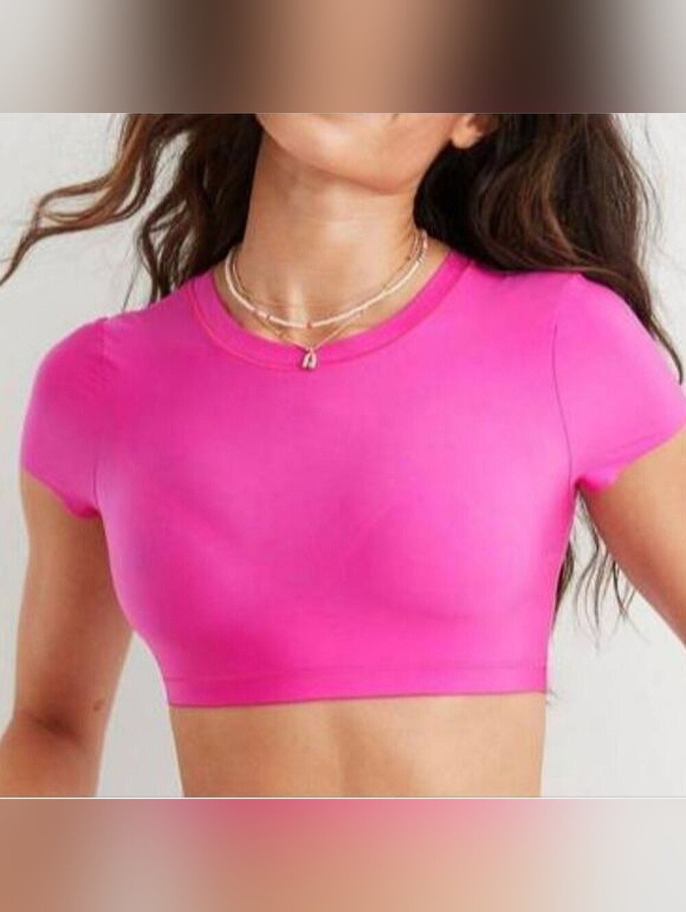 Aerie Smoothez Short Sleeve Crop Top Bralette Tee Lightweight Hot Pink Womens XL